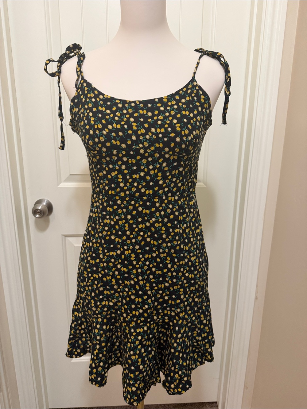 wild fable Black Mini Dress with Yellow Lemon Print